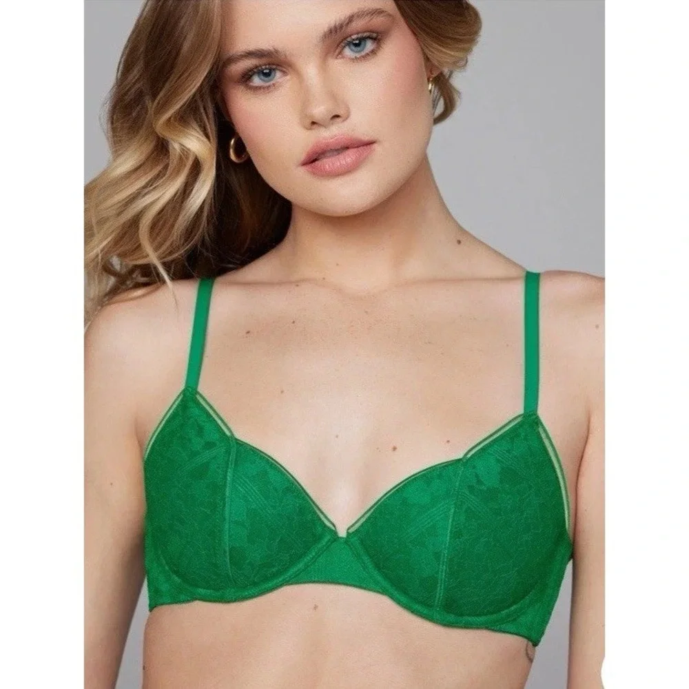 Savage X Fenty Bra Garden Maze Lace 34B Green Tulip Unlined NWT MSRP $59
